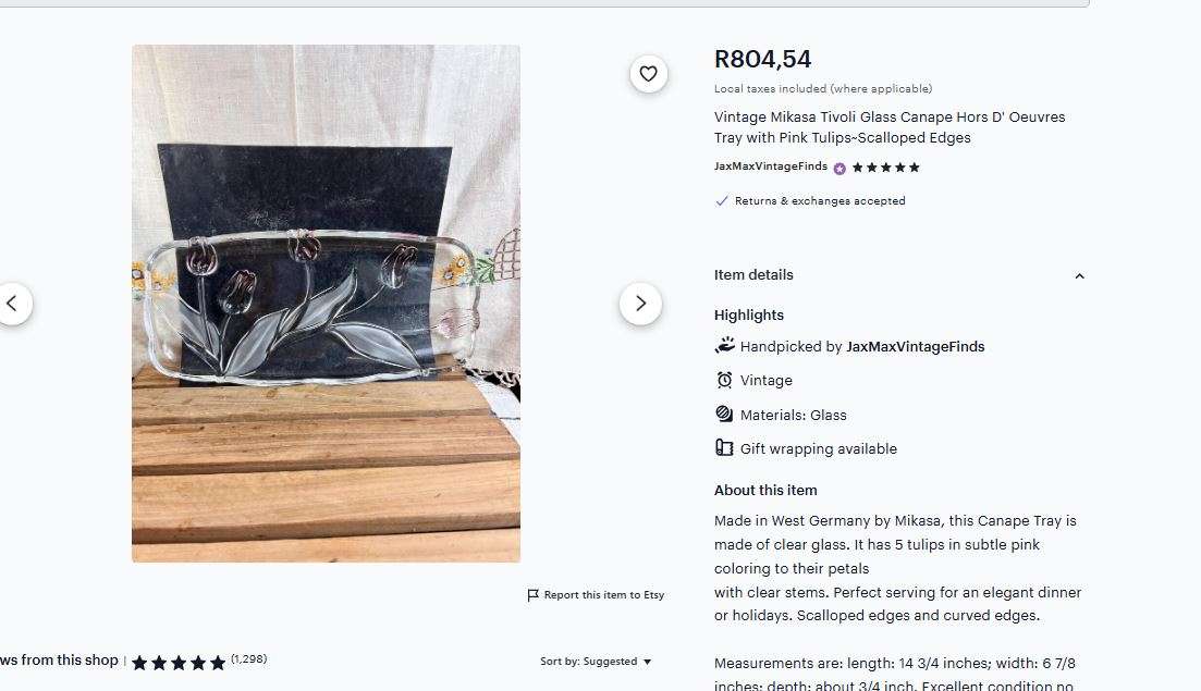 Original Walther Glass Nadine Satin Serving Tray - Frosted Tulip & Leaf Design, 375mm, with Box