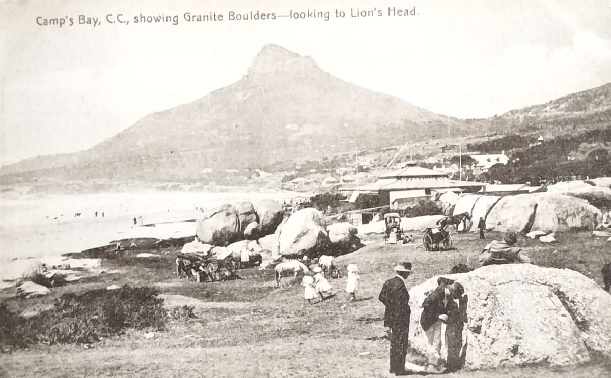 Antique Post Cards - South Africa - Camp's Bay showing Granite Boulders looking to Lion's Head