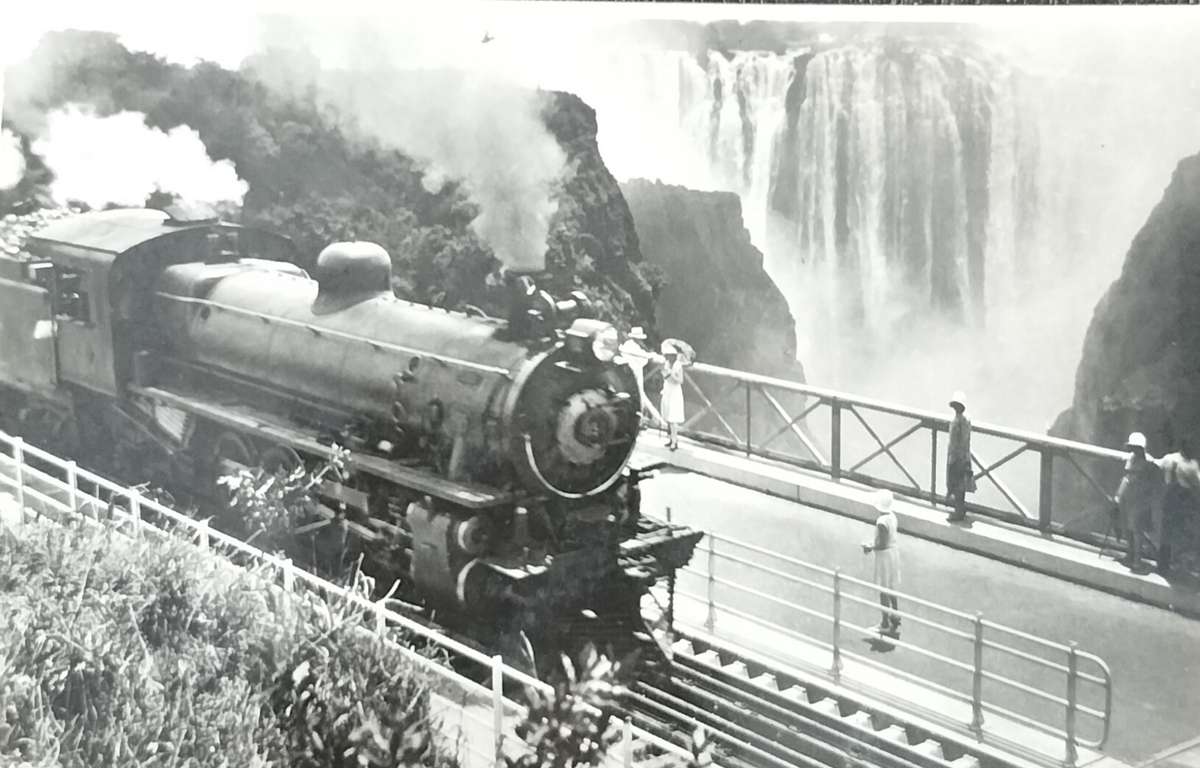 Antiques post card - A Rhodesian Railways loco crossing the Victoria Bridge