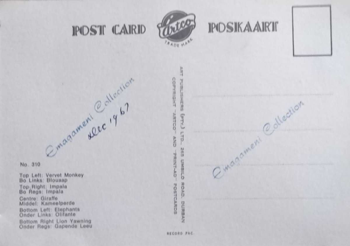 Vintage Kruger National Park colour Post Cards (x 8)