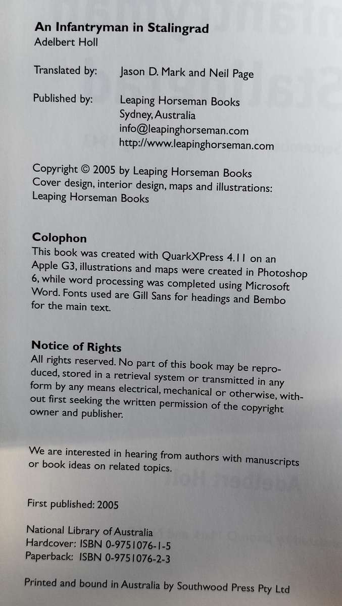 An infantryman in Stalingrad - from 24 Sept 1942 to 2 Feb 1943 (Holl 2005)