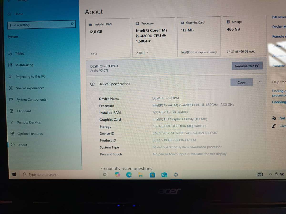 Acer Asprire V5 - 573 laptop