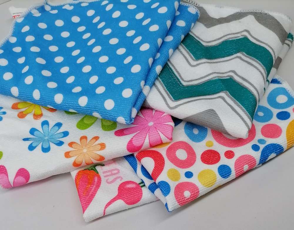 5PC Quality Microfibre Design Towel Cloths 35 x 35CM
