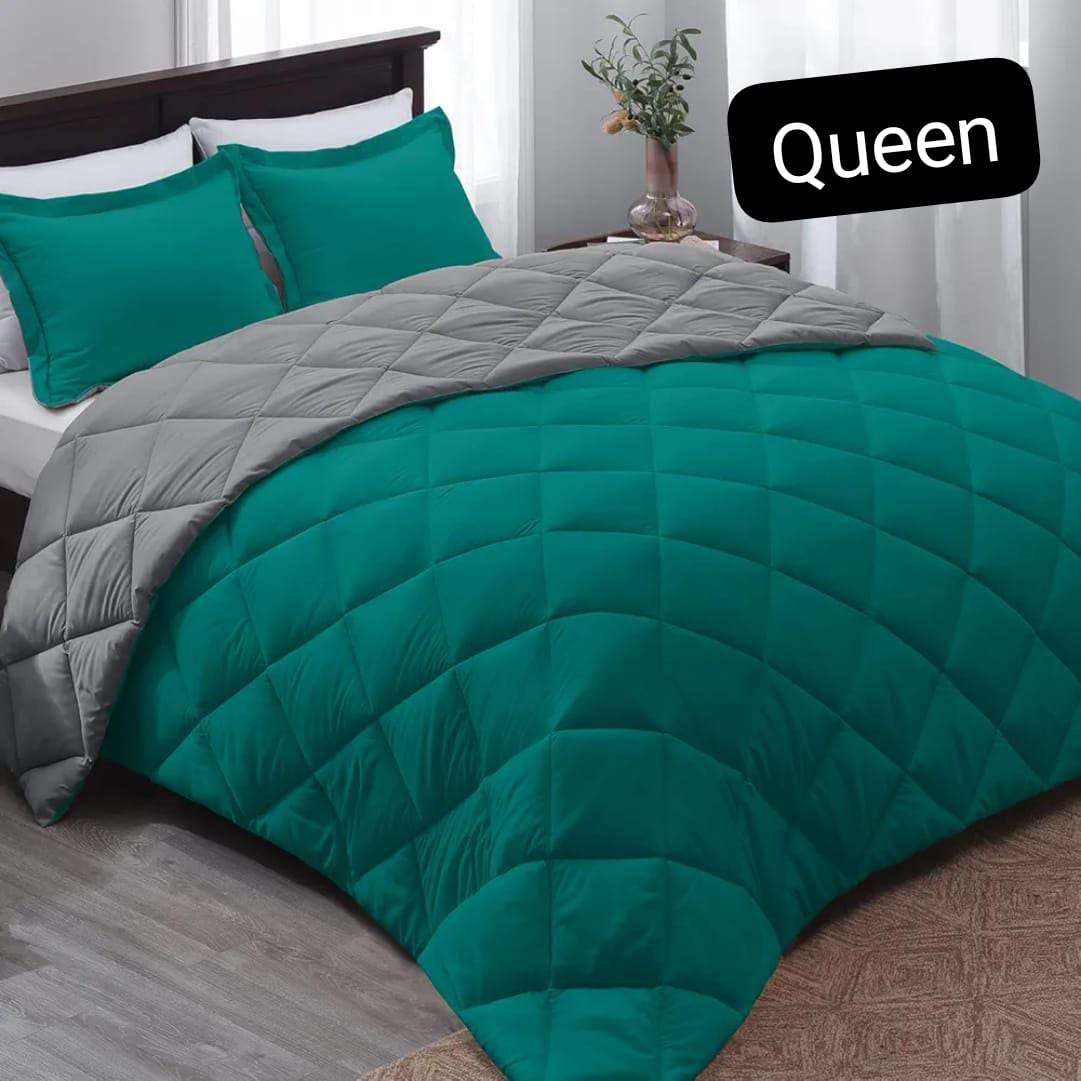 5pc Two Toned Queen Reversable Comforter Set Green / Grey