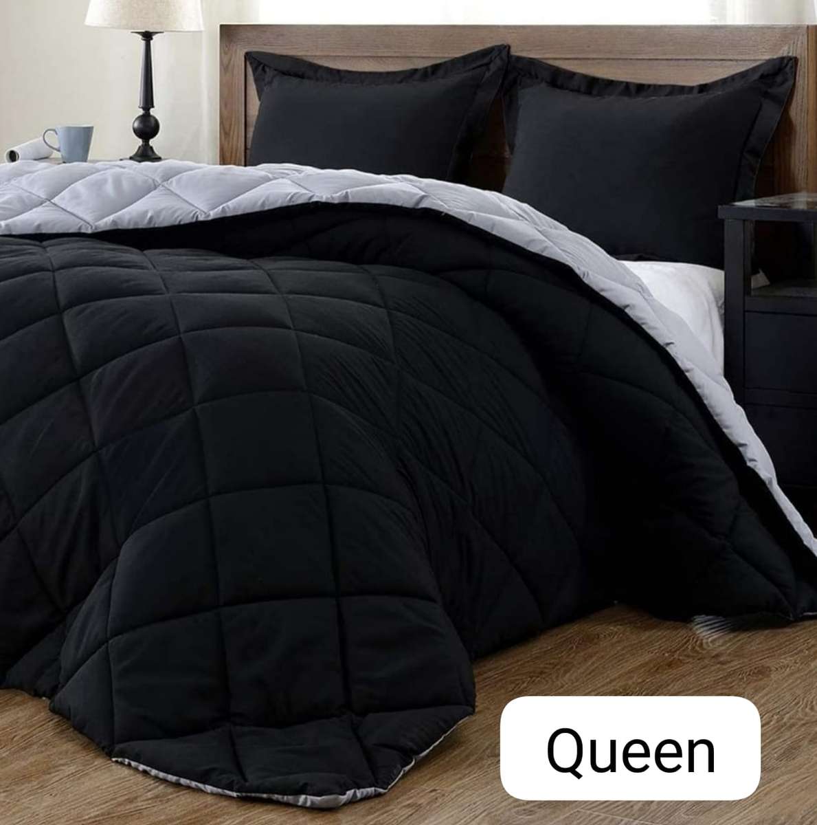 5pc Reversable Two Toned Comforter Set Grey/Black