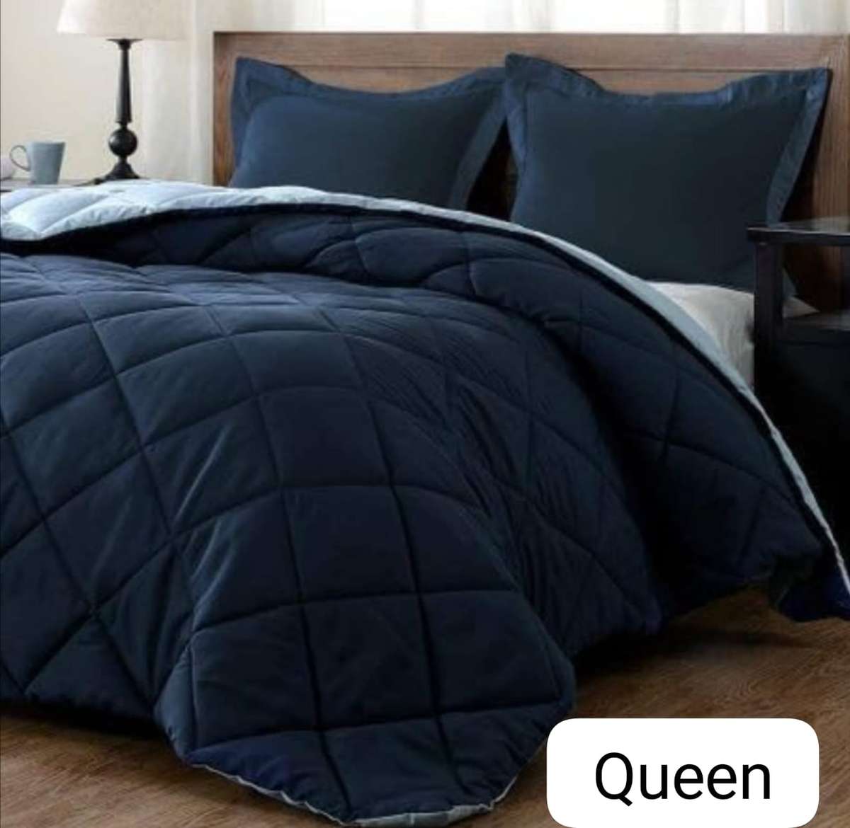 5pc Two Toned Queen Reversable Comforter Set light Blue/Dark Blue