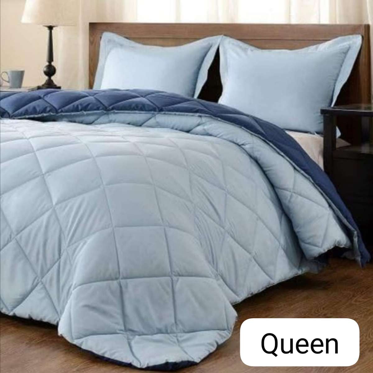 5pc Two Toned Queen Reversable Comforter Set light Blue/Dark Blue