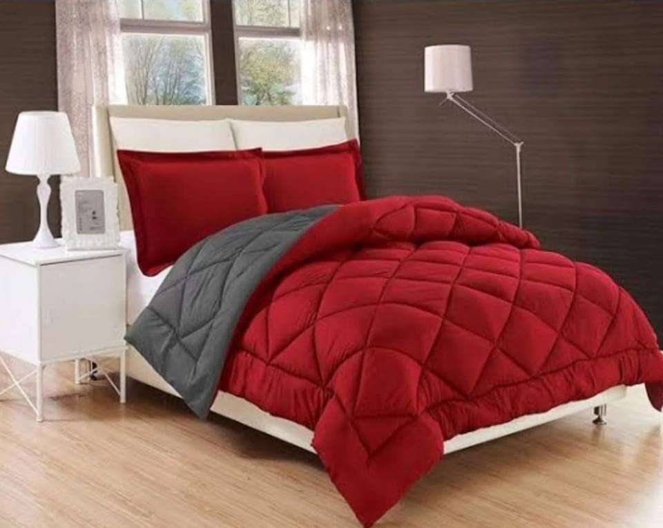 5pc Reversible Comforter Set Red / Grey