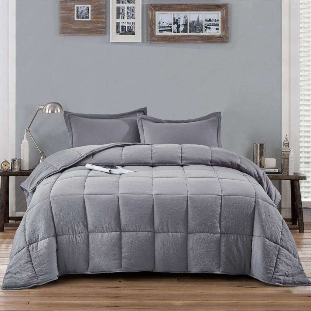 5pc Queen Comforter Set Light Grey