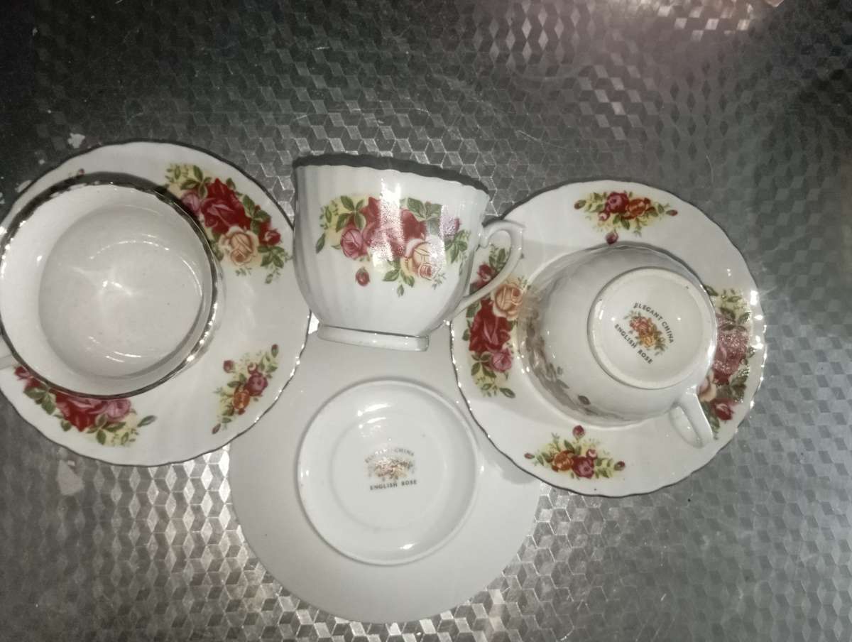 Antique 18kt Gold Plated English Rose Pattern Tea Set. Hallmark Picture Attached