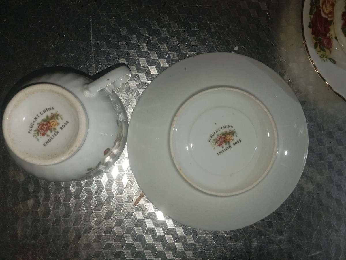 Antique 18kt Gold Plated English Rose Pattern Tea Set. Hallmark Picture Attached