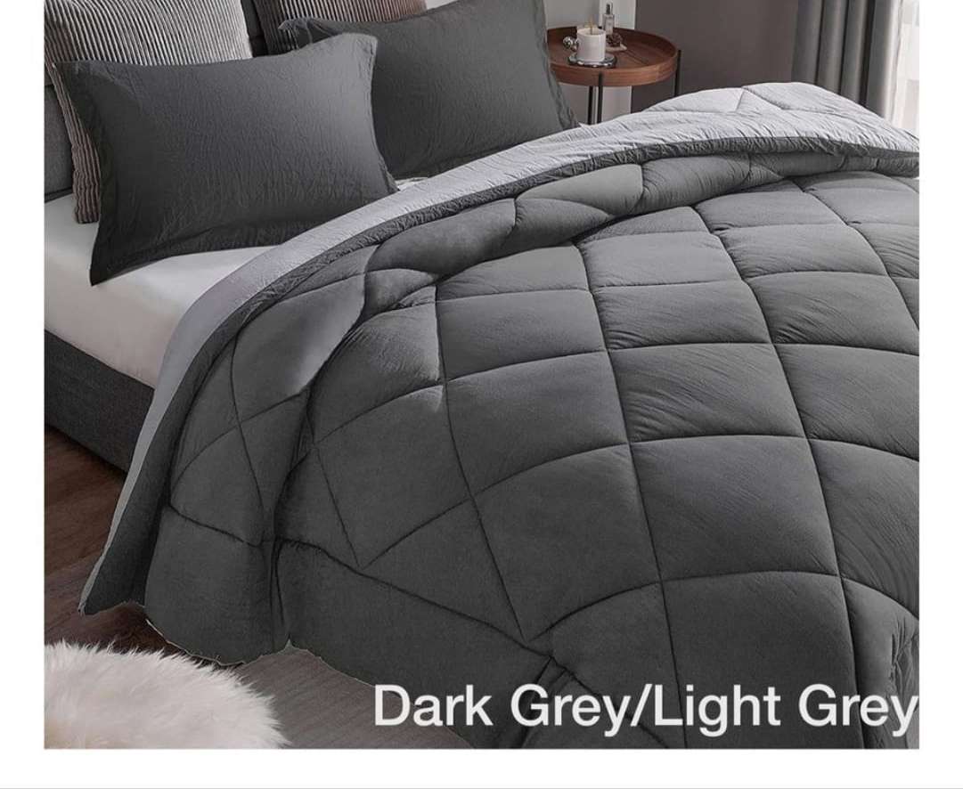5pc Reversible Comforter Set Queen D Grey/L Grey