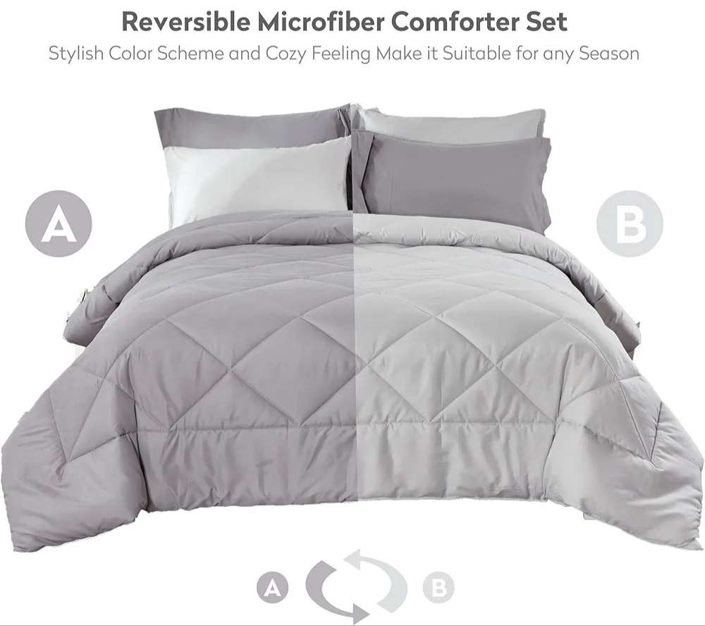 5pc Reversible Comforter Set Queen White/L Grey