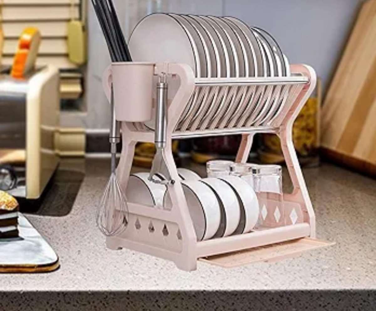 Two Tier Dish Drying Kitchen Utensil Holder
