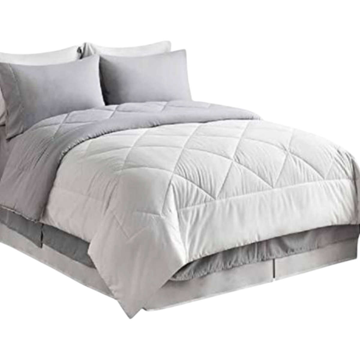 5pc Reversible Comforter Set Queen White/L Grey