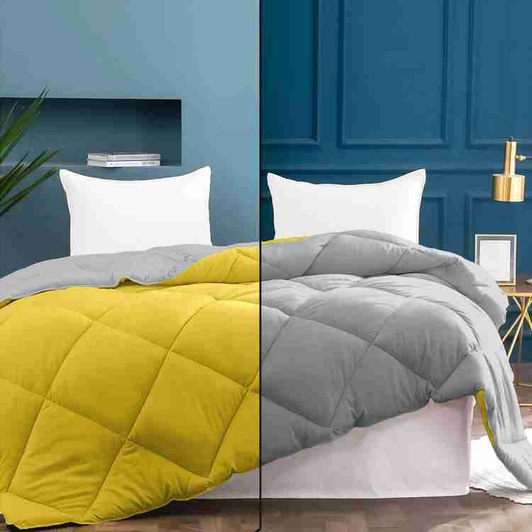 5pc Reversible Comforter Set Queen Yellow /Grey