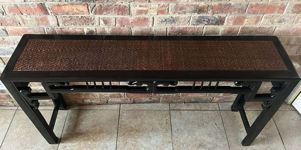 Asian Chinoiseries Distressed Black Finish Alter Style Sofa Console Table