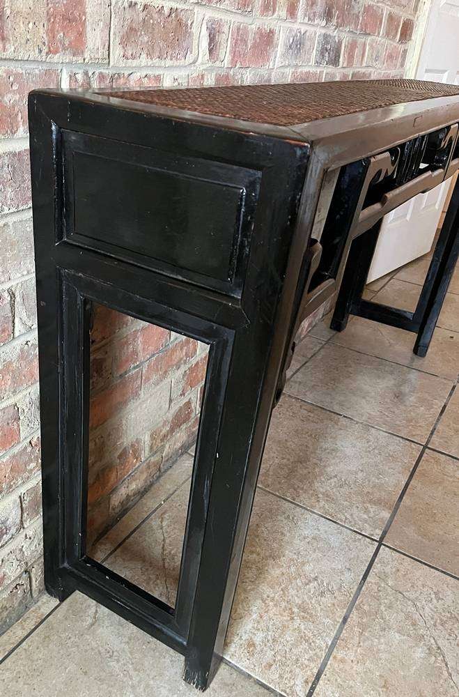 Asian Chinoiseries Distressed Black Finish Alter Style Sofa Console Table