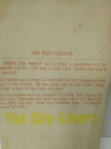 Books :  Sky- Liners , lOUIS L'Amour  - paperback