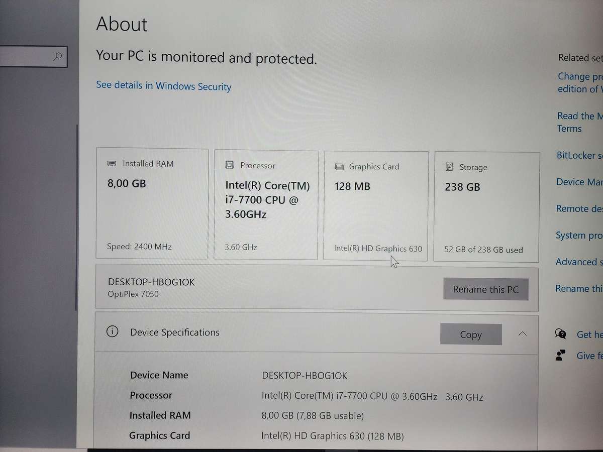 Dell OptiPlex 7050 i7 7700, 8GB Ram