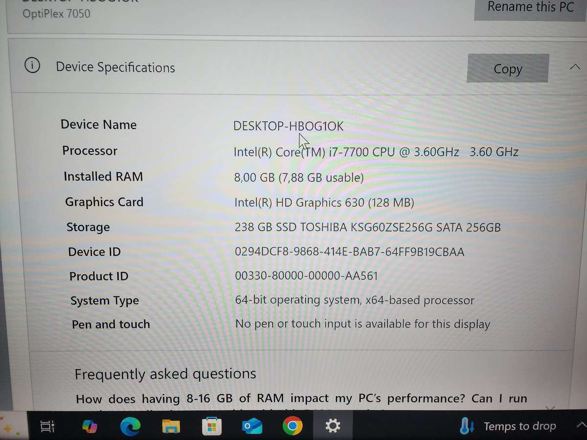 Dell OptiPlex 7050 i7 7700, 8GB Ram