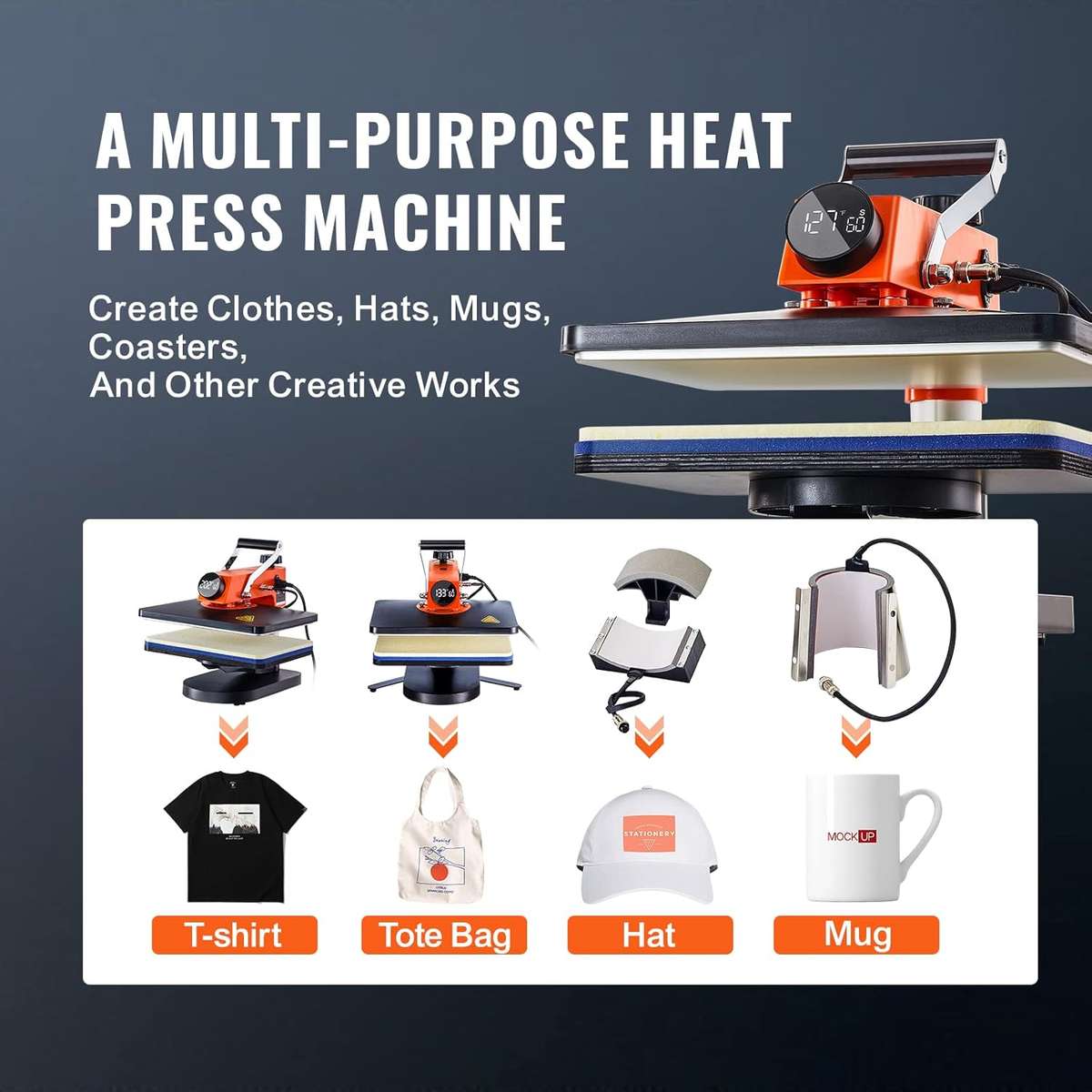 VEVOR 5-in-1 Digital Heat Press Machine 380mm x 290mm Sublimation Press for T-Shirts Mugs, Hats & ..
