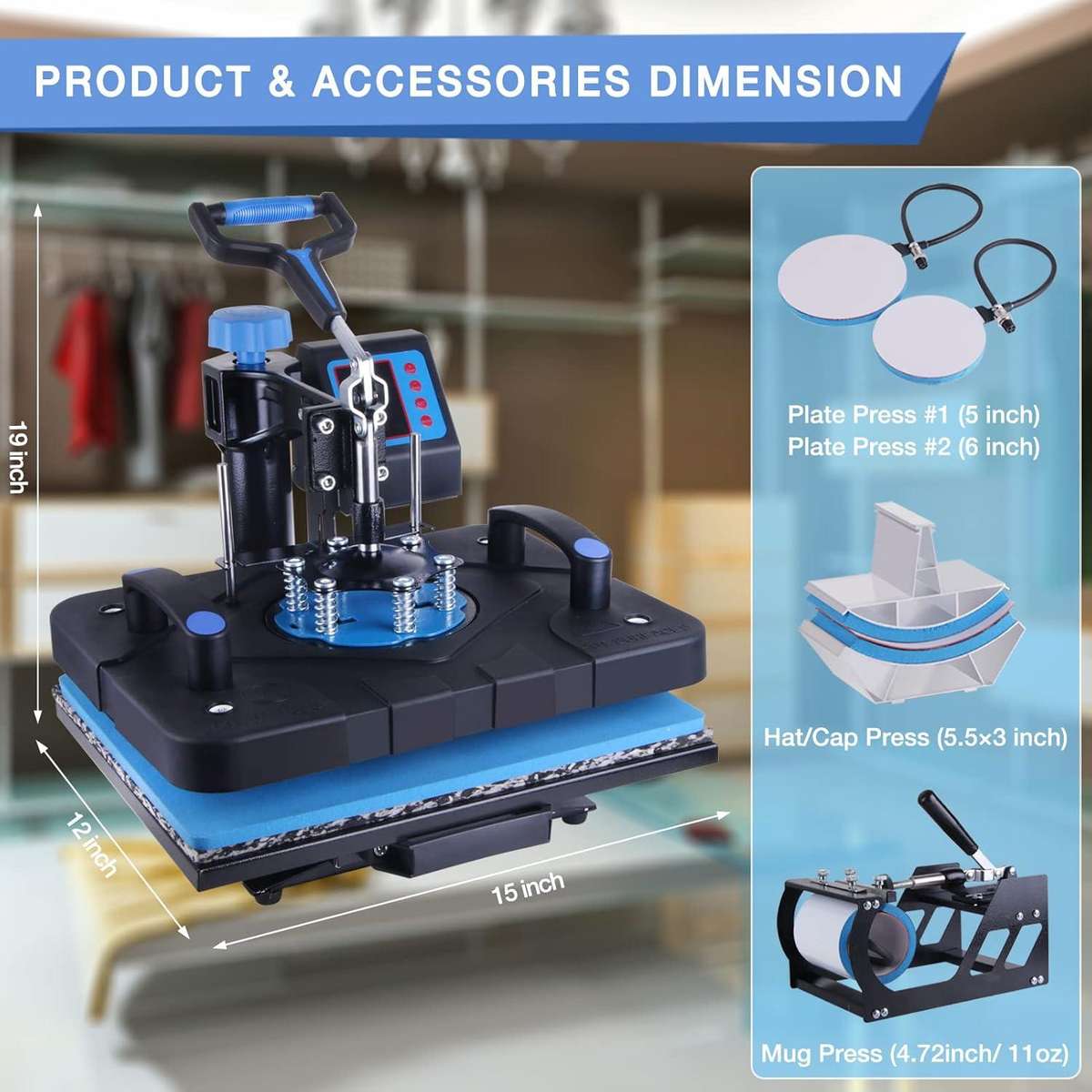 5 in 1 Heat Press Machine 29 x 38 Heat Transfer Machine 360-Degree Swing Away Multifunction Digital