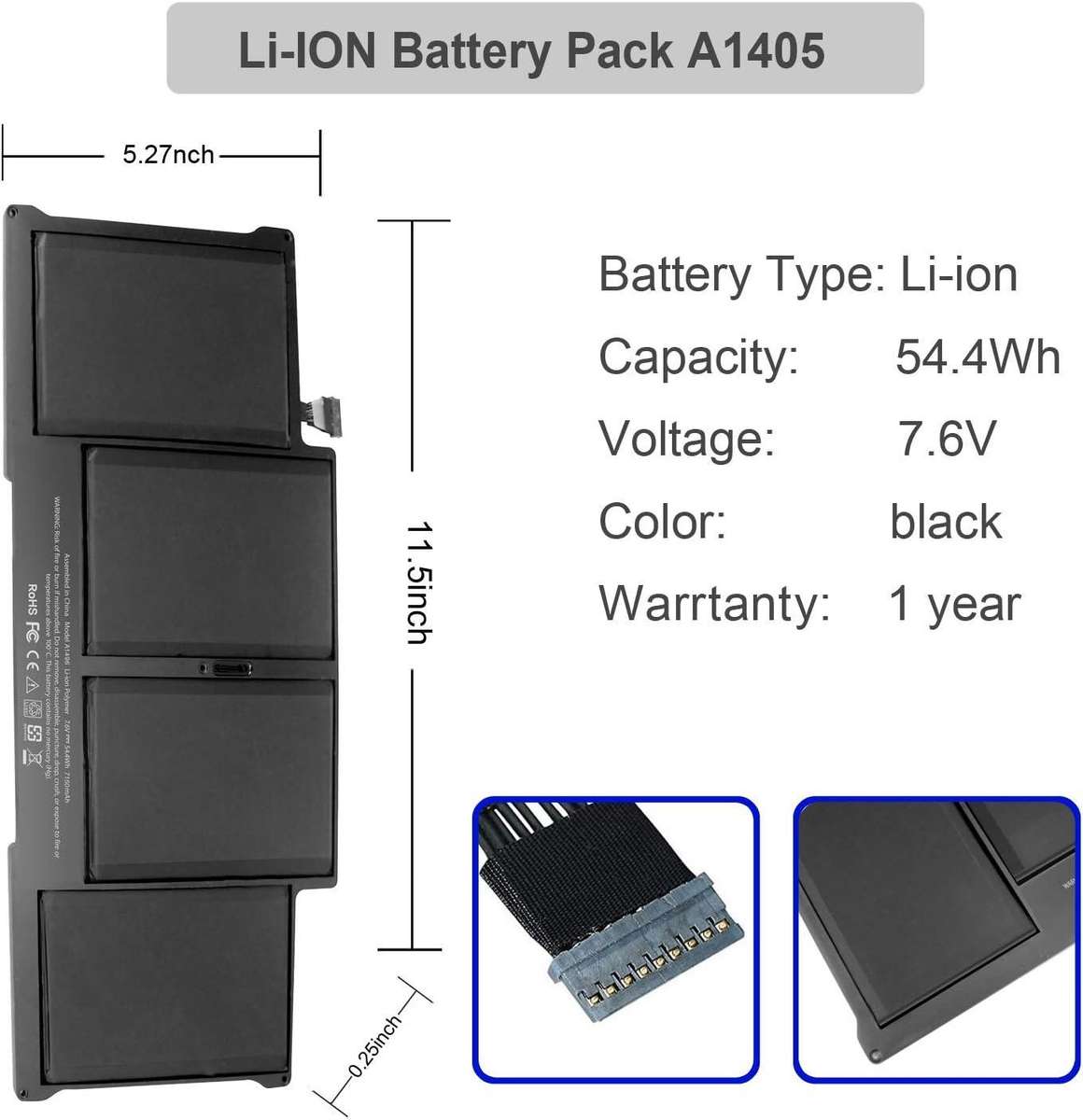 Brand New Replacement Battery for MacBook Air 13" A1466 (Compatible with A1496 A1405 A1377)