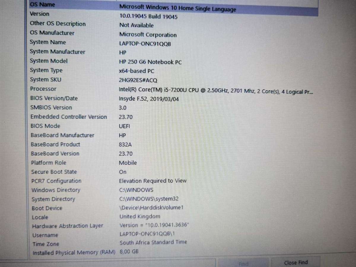 HP 250 G6 notebook Corei5 7th gen