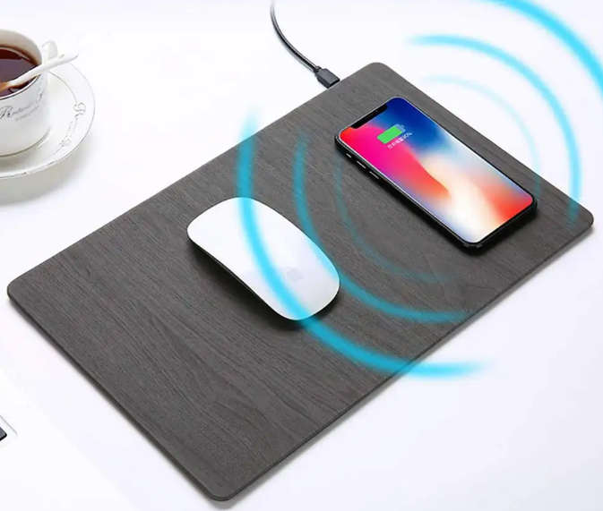 Wooden 2-in-1 Wireless Charger Mouse Pad - Black