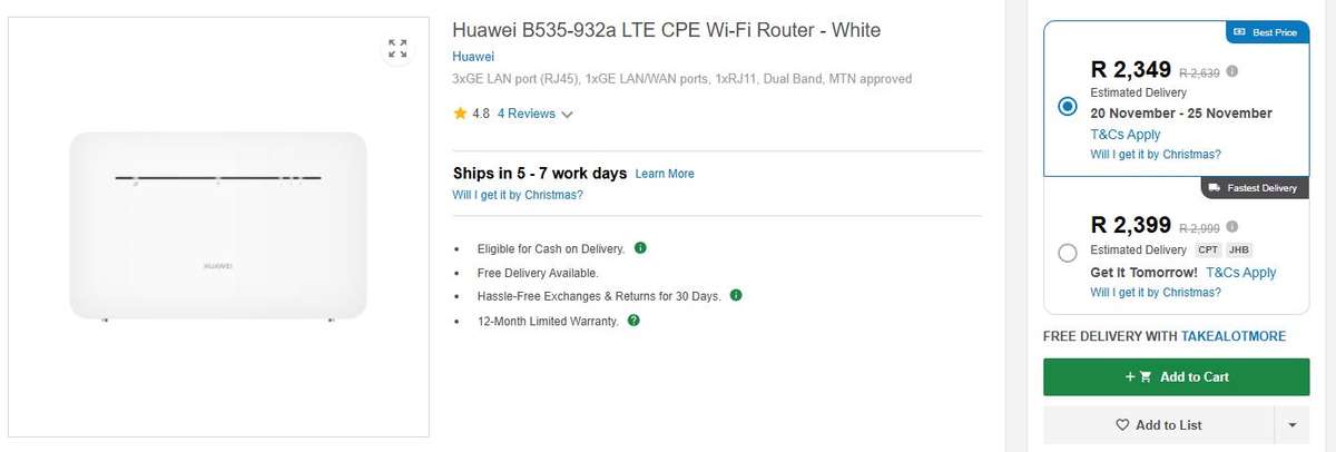 Huawei B535-932a 4G CPE 3 CAT7 LTE (SIM CARD) Wi-Fi Router *NEW - OPEN BOX*