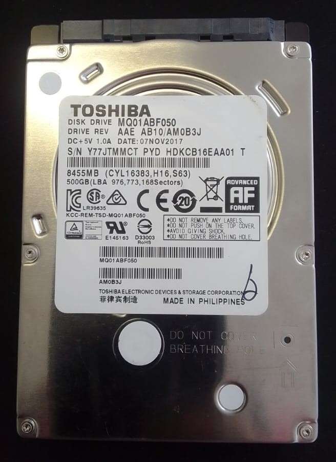 TOSHIBA MQ01ABFO50 500GB NOTEBOOK (2.5") HARD DISK - 100% HEALTH