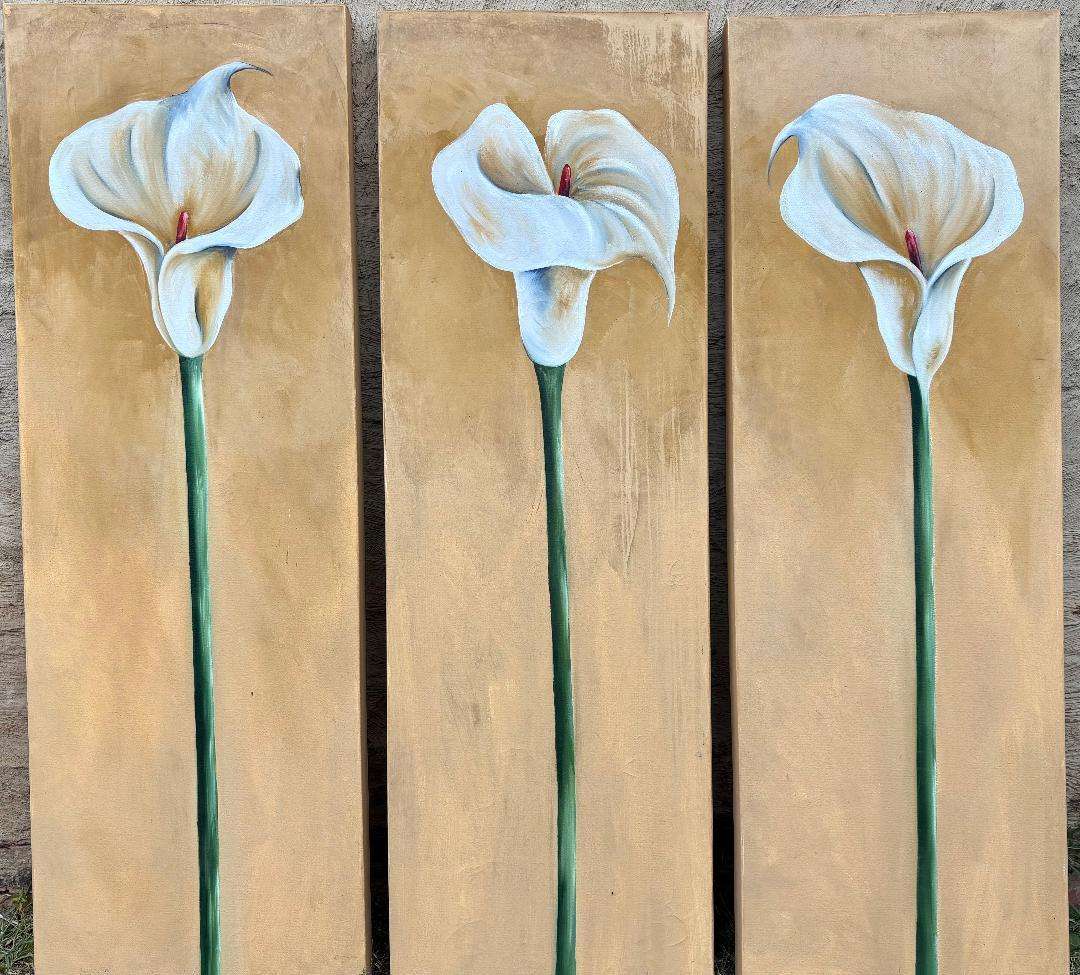 Original 3 piece arum lilly paintings