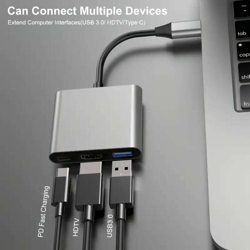 3-in-1 USB-C Hub with 4K HDMI Adapter + PD 100W Charging | High-Speed Connectivity for Laptops