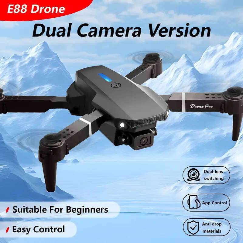 E88 Foldable Training Drone with HD Camera + 3 Batteries Included