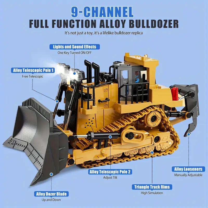 RC Bulldozer  Construction Vehicle with Lights & Sounds