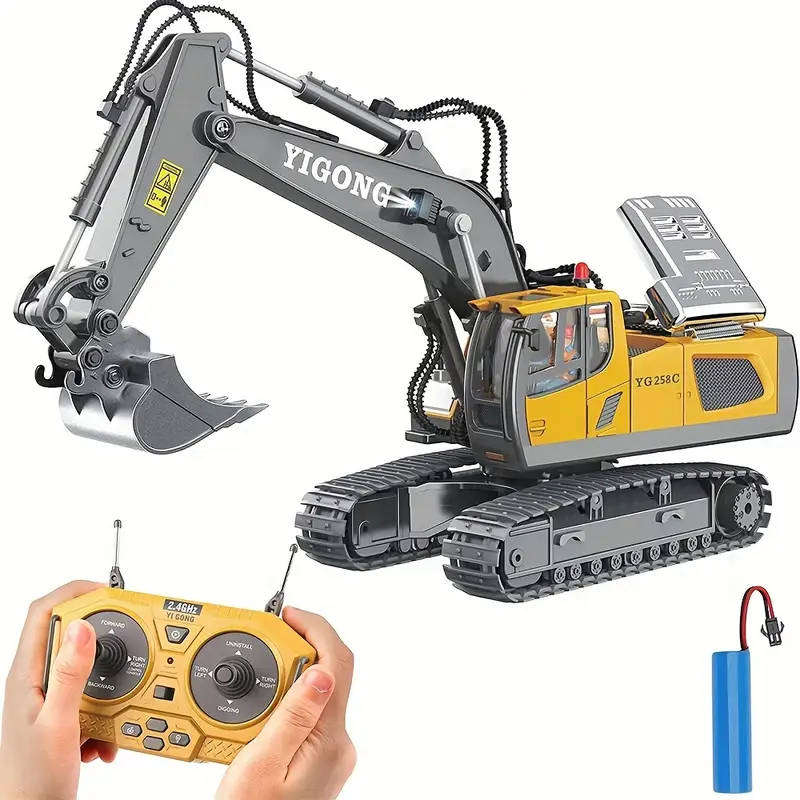 RC Excavator Toy  11CH Hydraulic Arm with Alloy Bucket & Sand-Climbing Power
