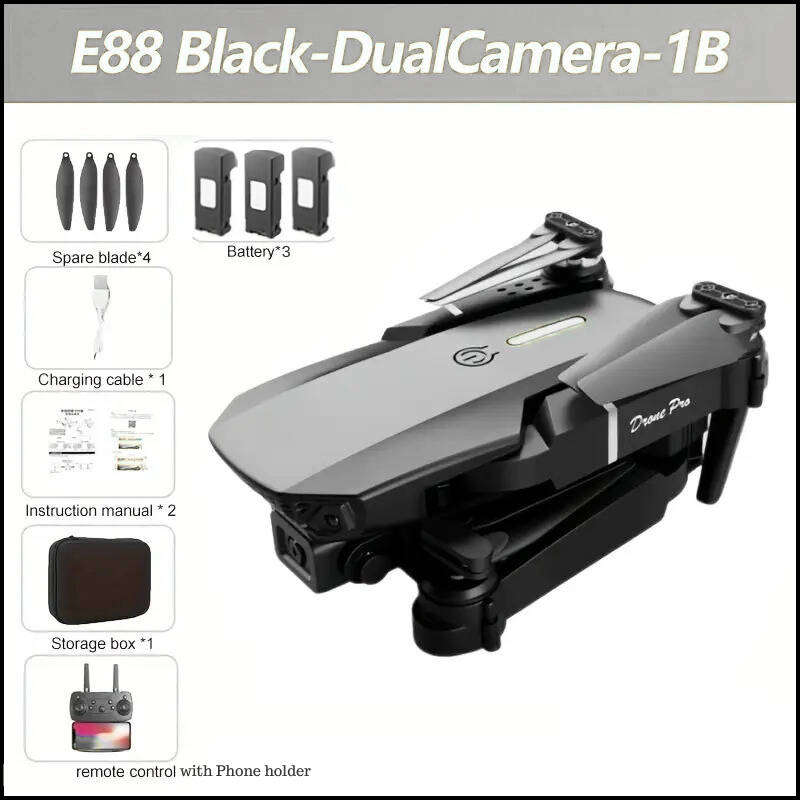 E88 Foldable Training Drone with HD Camera + 3 Batteries Included