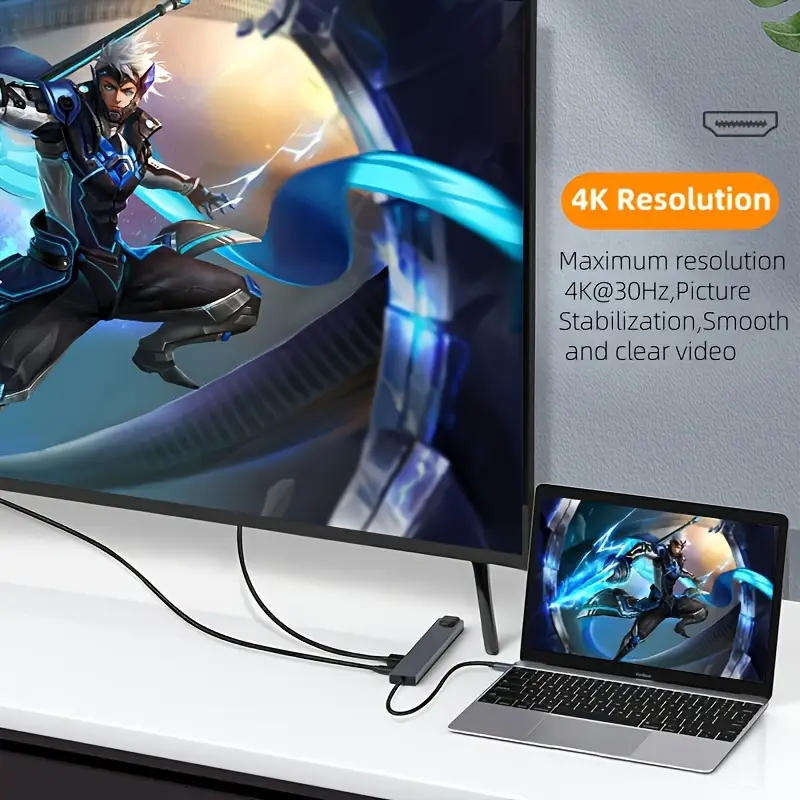 8-in-1 USB-C Hub with 4K HDTV Adapter + PD 100W Charging | High-Speed Connectivity for Laptops