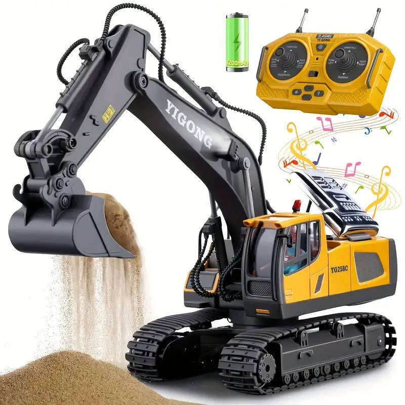 RC Excavator Toy  11CH Hydraulic Arm with Alloy Bucket & Sand-Climbing Power