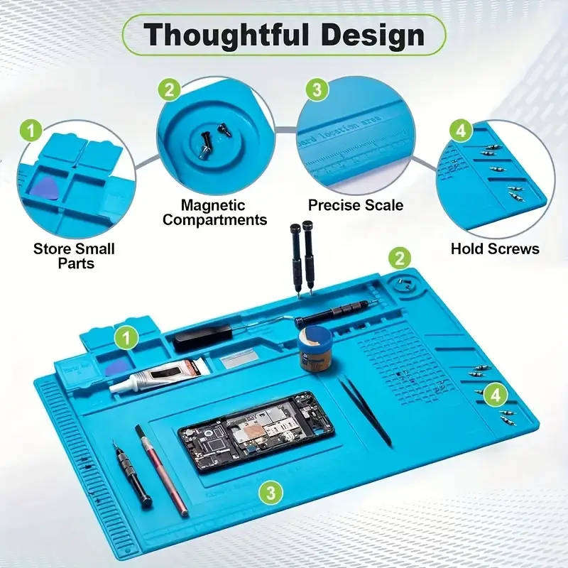 High-Temperature Resistant Silicone Soldering Mat with Magnetic Area