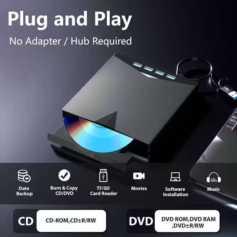 7-in-1 USB 3.0 Portable CD/DVD Burner & RW Drive
