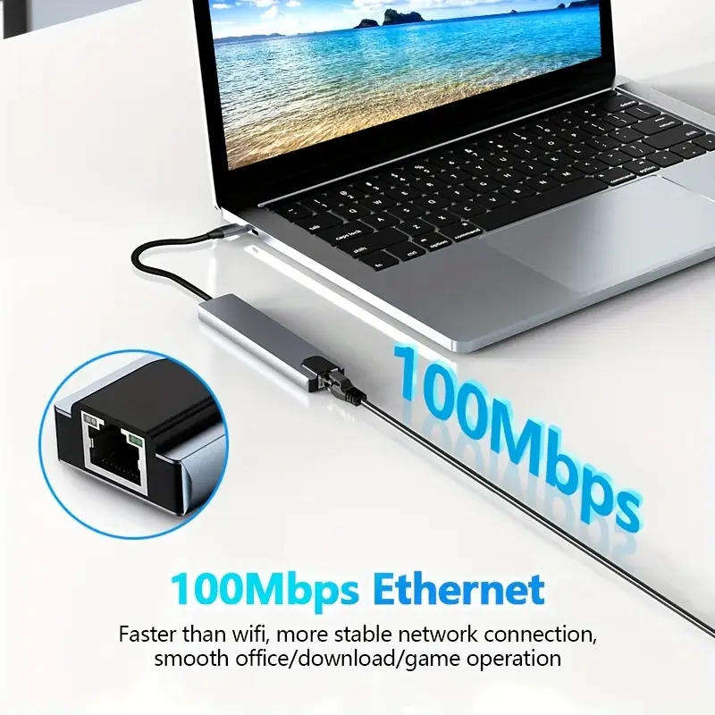 8-in-1 USB-C Hub with 4K HDTV Adapter + PD 100W Charging | High-Speed Connectivity for Laptops