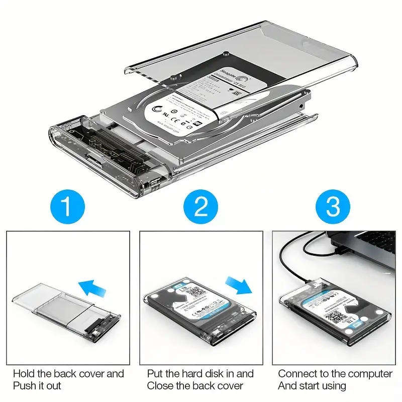 2.5" USB 3.0 SSD/HDD Enclosure  Transparent High-Speed SATA Case