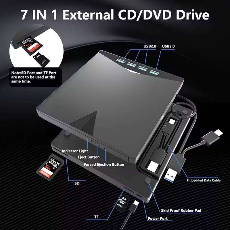 7-in-1 USB 3.0 Portable CD/DVD Burner & RW Drive