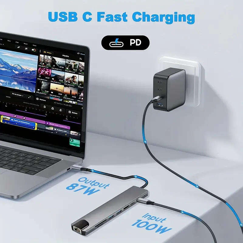 8-in-1 USB-C Hub with 4K HDTV Adapter + PD 100W Charging | High-Speed Connectivity for Laptops