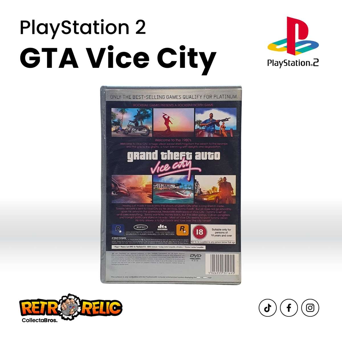 PlayStation Two  Grand Theft Auto Vice City Platinum (PS2) videogame - Pre-Owned