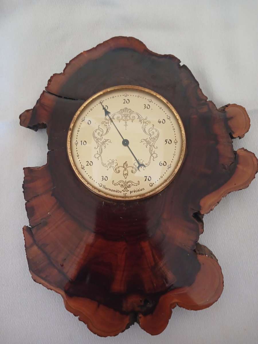 Vintage precision thermometer on wooden base French design 20 wide x 25 high