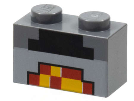 LEGO Parts Brick Decorated  Brick 1 x 2 with  Minecraft Pixelated Furnace Lit Pattern