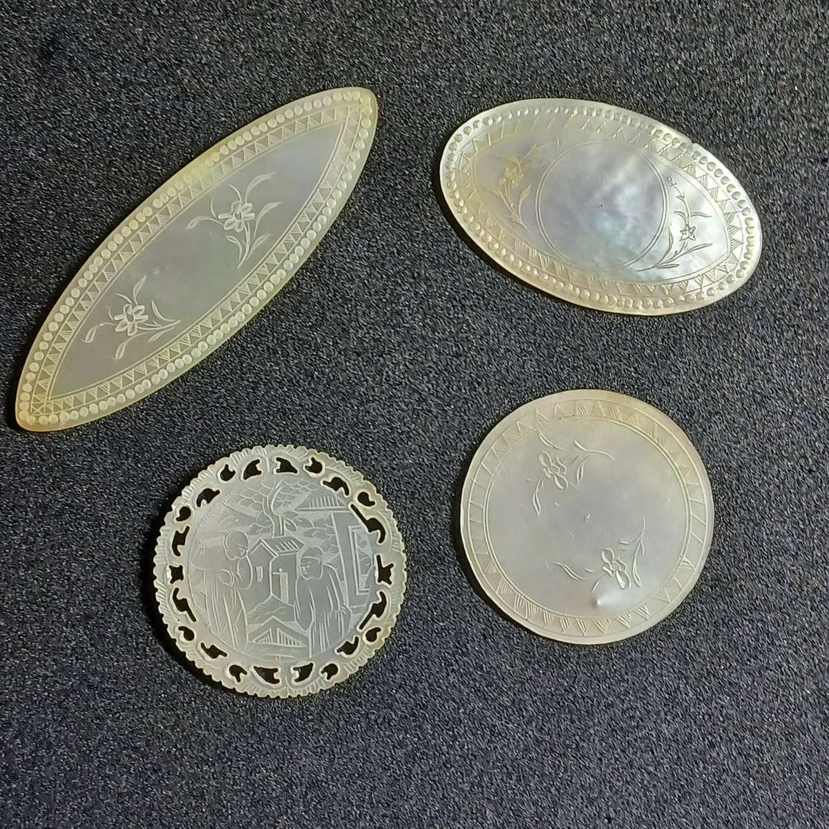Antique Chinese Mother Of Pearl Gaming Counters chips set of 4